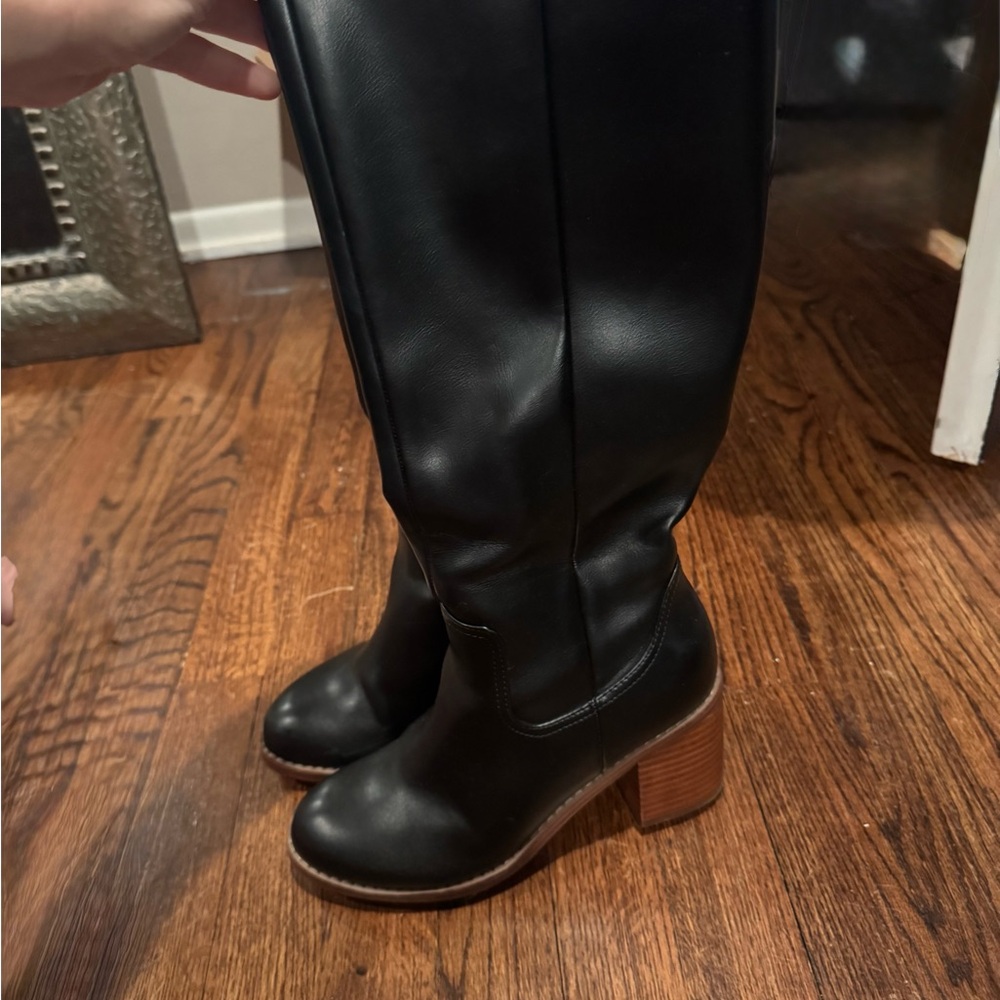 Black Faux Leather Women's Boots